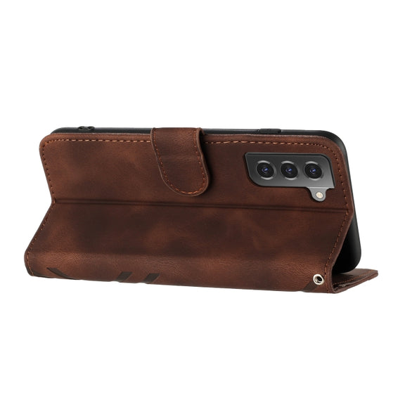 For Samsung Galaxy S21 5G Line Pattern Skin Feel Leather Phone Case(Coffee)
