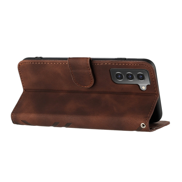 For Samsung Galaxy S21 5G Line Pattern Skin Feel Leather Phone Case(Coffee)