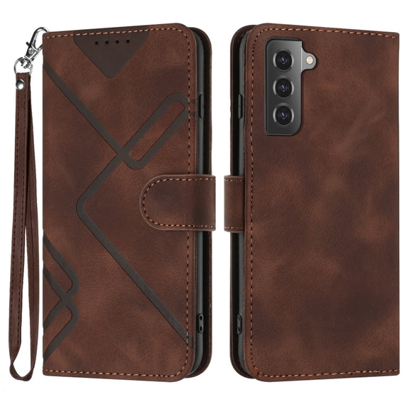 For Samsung Galaxy S21 5G Line Pattern Skin Feel Leather Phone Case(Coffee)