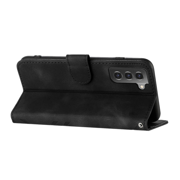 For Samsung Galaxy S21+ 5G Line Pattern Skin Feel Leather Phone Case(Black)