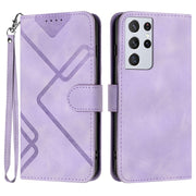 For Samsung Galaxy S21 Ultra 5G Line Pattern Skin Feel Leather Phone Case(Light Purple)