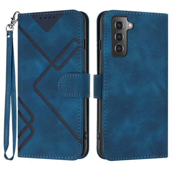 For Samsung Galaxy S22 5G Line Pattern Skin Feel Leather Phone Case(Royal Blue)