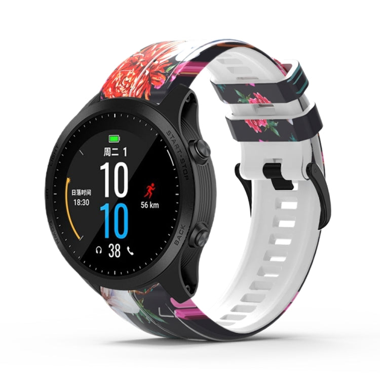 For Garmin Forerunner 965 / 955 / 945 / 935 Printing Quick Release Silicone Watch Band(Flower)