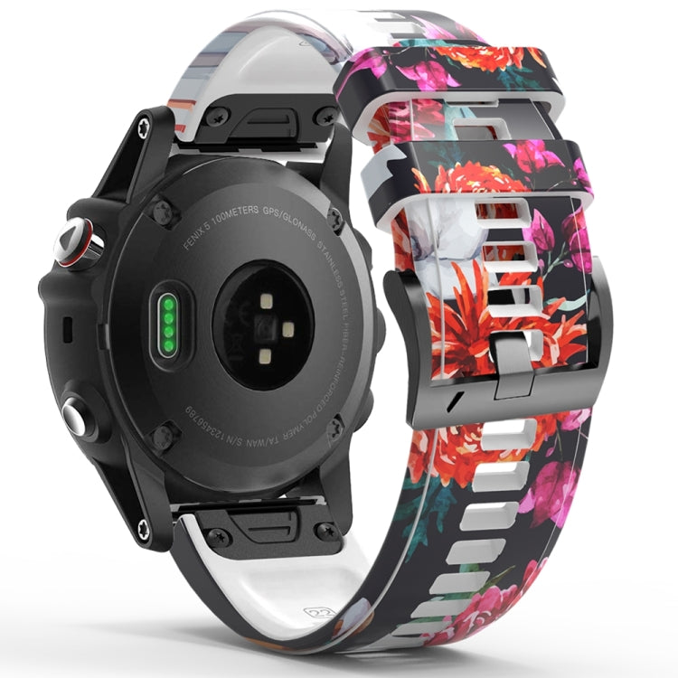 For Garmin Forerunner 965 / 955 / 945 / 935 Printing Quick Release Silicone Watch Band(Flower)