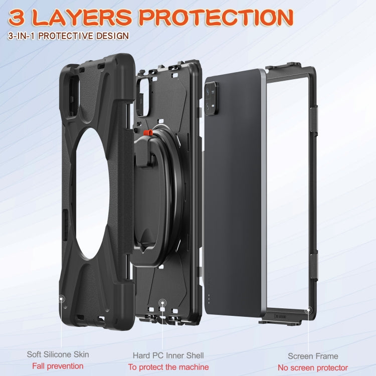 For Xiaomi Pad 6 / 6 Pro Silicone Hybrid PC Tablet Case with Holder & Shoulder Strap(Black)