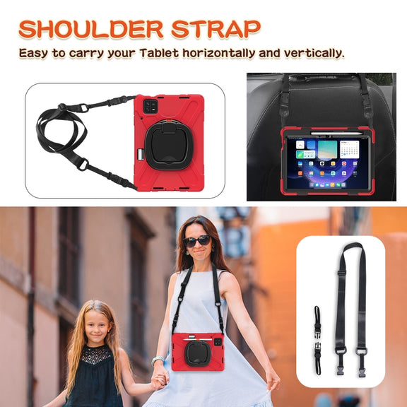 For Xiaomi Pad 6 / 6 Pro Silicone Hybrid PC Tablet Case with Holder & Shoulder Strap(Red)