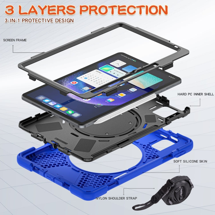 For Xiaomi Pad 6 / 6 Pro Silicone Hybrid PC Tablet Case with Holder & Shoulder Strap(Blue)