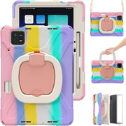 For Xiaomi Pad 6 / 6 Pro Silicone Hybrid PC Tablet Case with Holder & Shoulder Strap(Colorful Pink)