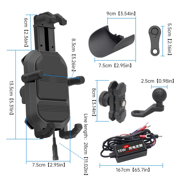 WUPP CS-1848B1 15W Motorcycle Wireless Fast Charging Phone Navigation Holder, Style:Rearview Mirror Type