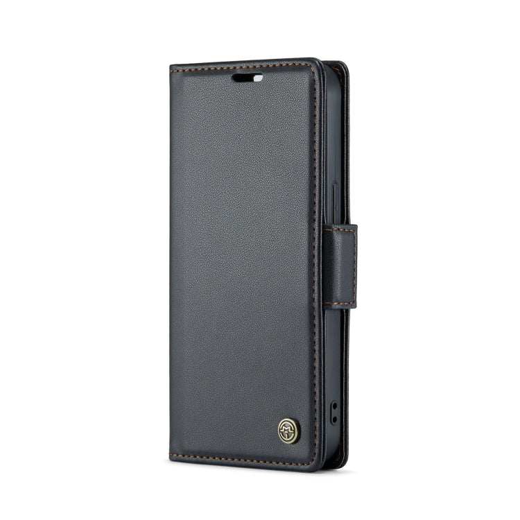 For iPhone 14 Plus CaseMe 023 Butterfly Buckle Litchi Texture RFID Anti-theft Leather Phone Case(Black)