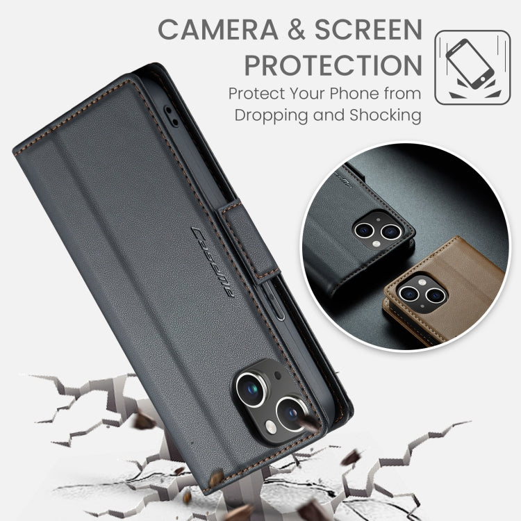 For iPhone 14 Plus CaseMe 023 Butterfly Buckle Litchi Texture RFID Anti-theft Leather Phone Case(Black)