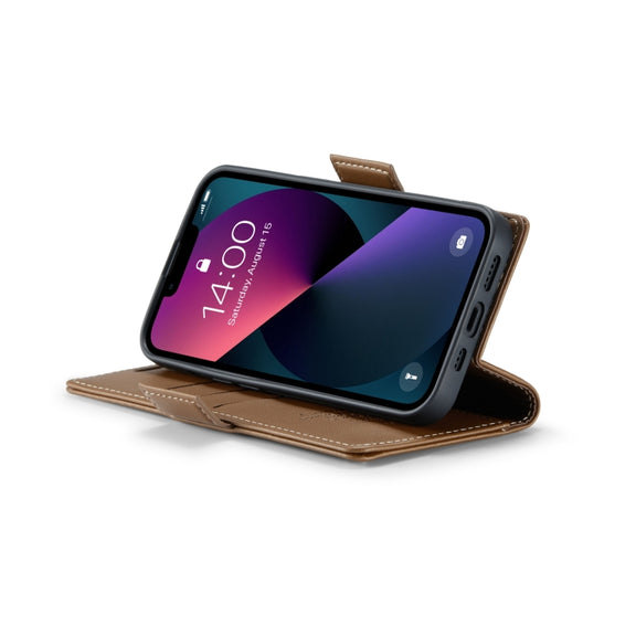 For iPhone 14 Plus CaseMe 023 Butterfly Buckle Litchi Texture RFID Anti-theft Leather Phone Case(Brown)