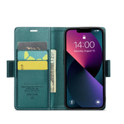 For iPhone 14 Plus CaseMe 023 Butterfly Buckle Litchi Texture RFID Anti-theft Leather Phone Case(Pearly Blue)