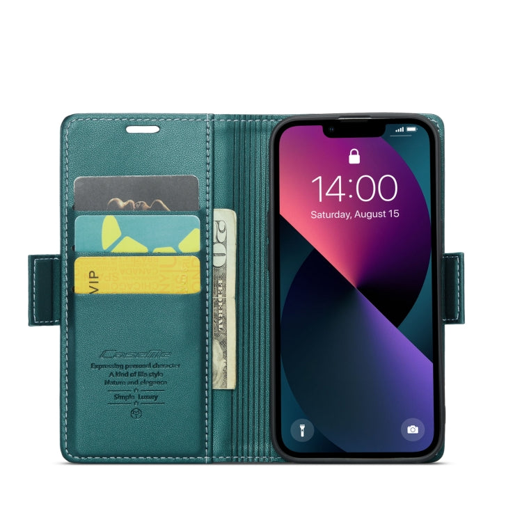 For iPhone 14 Plus CaseMe 023 Butterfly Buckle Litchi Texture RFID Anti-theft Leather Phone Case(Pearly Blue)