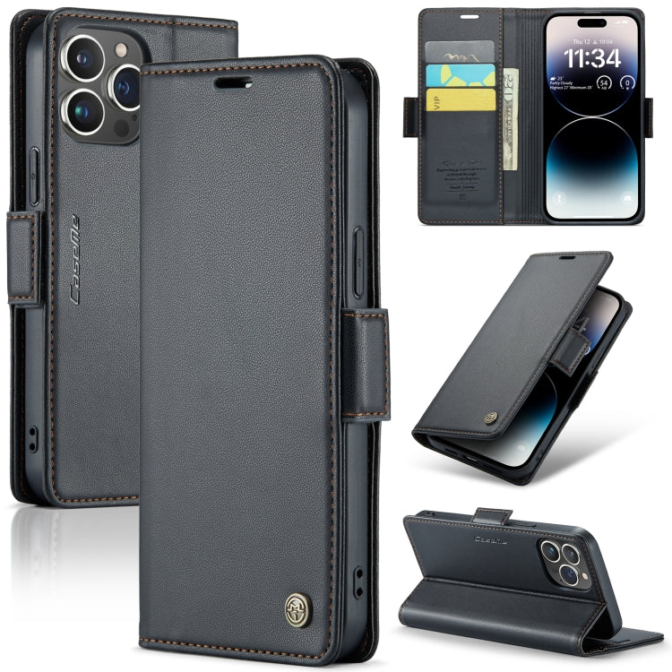 For iPhone 14 Pro CaseMe 023 Butterfly Buckle Litchi Texture RFID Anti-theft Leather Phone Case(Black)