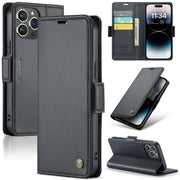 For iPhone 14 Pro CaseMe 023 Butterfly Buckle Litchi Texture RFID Anti-theft Leather Phone Case(Black)