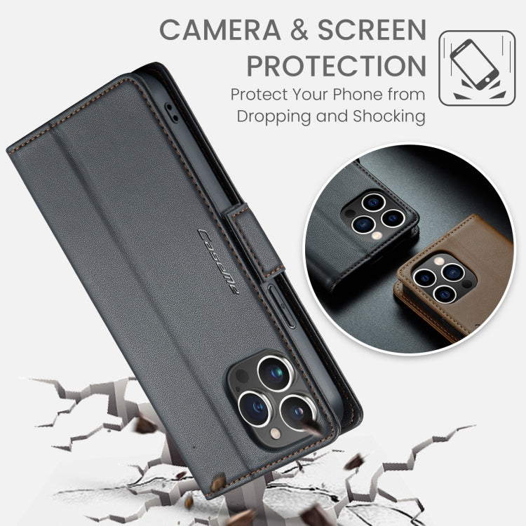 For iPhone 14 Pro CaseMe 023 Butterfly Buckle Litchi Texture RFID Anti-theft Leather Phone Case(Black)