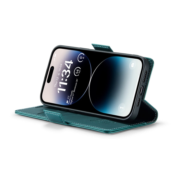 For iPhone 14 Pro CaseMe 023 Butterfly Buckle Litchi Texture RFID Anti-theft Leather Phone Case(Pearly Blue)