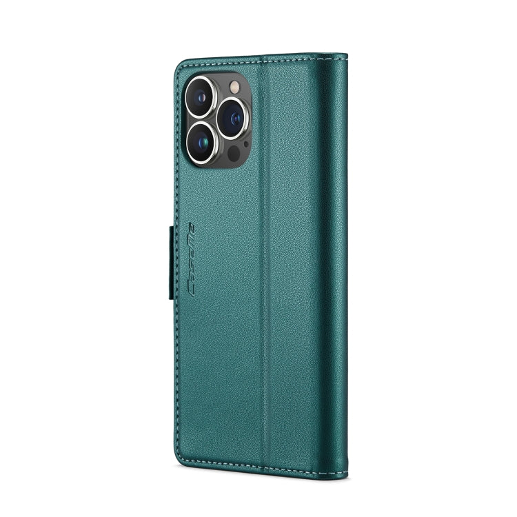 For iPhone 14 Pro Max CaseMe 023 Butterfly Buckle Litchi Texture RFID Anti-theft Leather Phone Case(Pearly Blue)