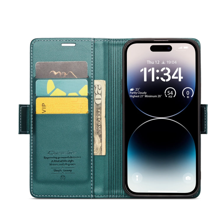 For iPhone 14 Pro Max CaseMe 023 Butterfly Buckle Litchi Texture RFID Anti-theft Leather Phone Case(Pearly Blue)
