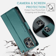 For iPhone 14 Pro Max CaseMe 023 Butterfly Buckle Litchi Texture RFID Anti-theft Leather Phone Case(Pearly Blue)