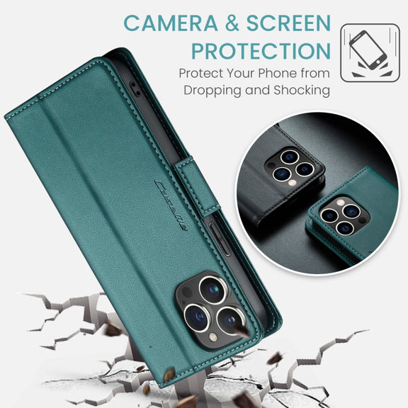 For iPhone 14 Pro Max CaseMe 023 Butterfly Buckle Litchi Texture RFID Anti-theft Leather Phone Case(Pearly Blue)