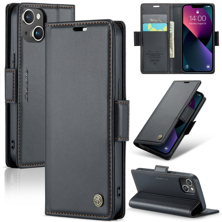 For iPhone 13 mini CaseMe 023 Butterfly Buckle Litchi Texture RFID Anti-theft Leather Phone Case(Black)
