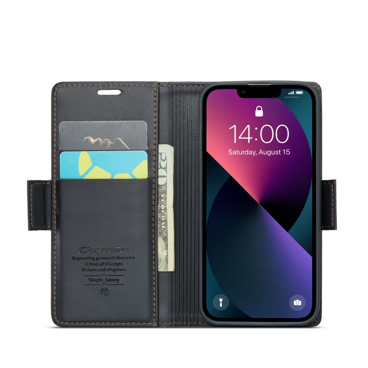 For iPhone 13 mini CaseMe 023 Butterfly Buckle Litchi Texture RFID Anti-theft Leather Phone Case(Black)