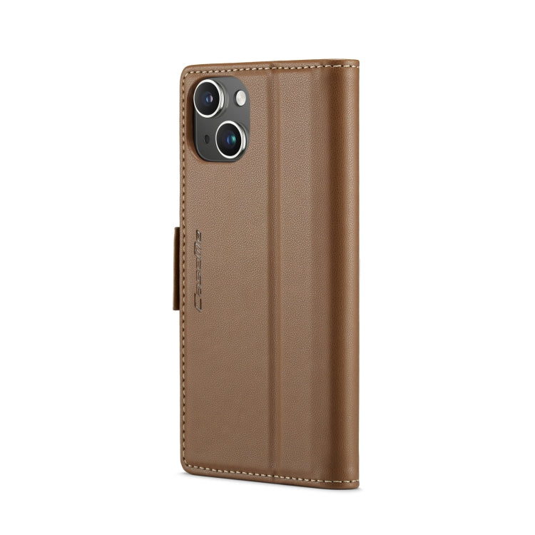 For iPhone 13 mini CaseMe 023 Butterfly Buckle Litchi Texture RFID Anti-theft Leather Phone Case(Brown)