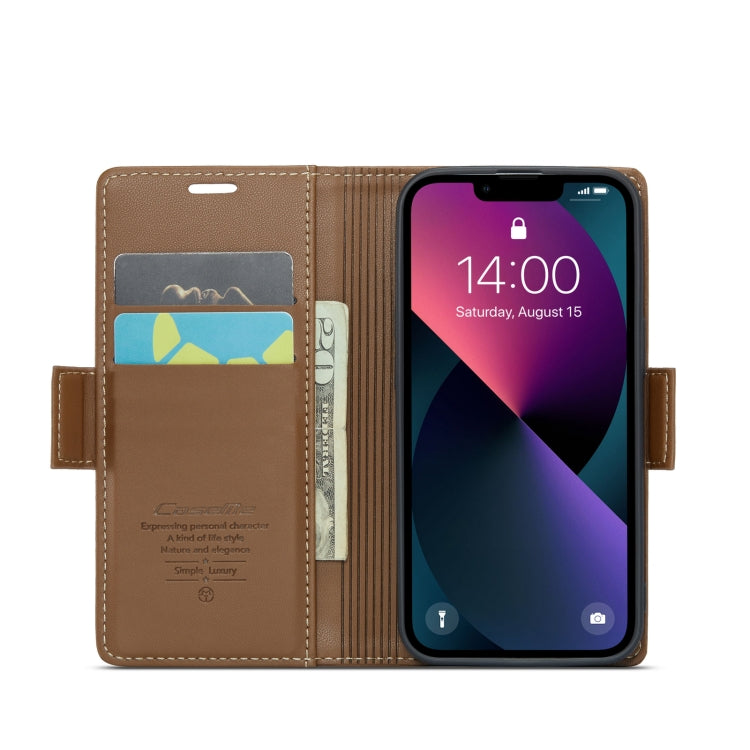 For iPhone 13 mini CaseMe 023 Butterfly Buckle Litchi Texture RFID Anti-theft Leather Phone Case(Brown)