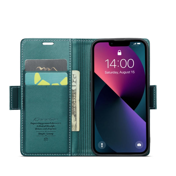 For iPhone 13 mini CaseMe 023 Butterfly Buckle Litchi Texture RFID Anti-theft Leather Phone Case(Pearly Blue)