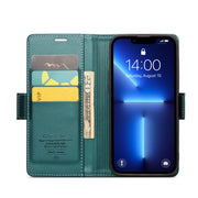 For iPhone 13 Pro CaseMe 023 Butterfly Buckle Litchi Texture RFID Anti-theft Leather Phone Case(Pearly Blue)