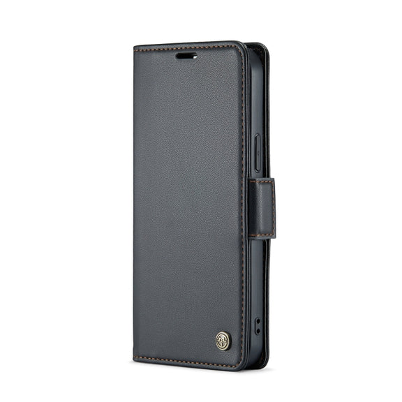 For iPhone 13 Pro Max CaseMe 023 Butterfly Buckle Litchi Texture RFID Anti-theft Leather Phone Case(Black)