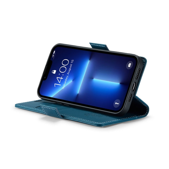 For iPhone 13 Pro Max CaseMe 023 Butterfly Buckle Litchi Texture RFID Anti-theft Leather Phone Case(Blue)