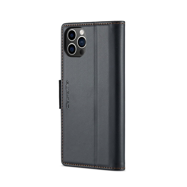 For iPhone 12 Pro Max CaseMe 023 Butterfly Buckle Litchi Texture RFID Anti-theft Leather Phone Case(Black)