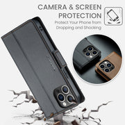 For iPhone 12 Pro Max CaseMe 023 Butterfly Buckle Litchi Texture RFID Anti-theft Leather Phone Case(Black)