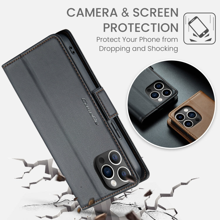 For iPhone 12 Pro Max CaseMe 023 Butterfly Buckle Litchi Texture RFID Anti-theft Leather Phone Case(Black)