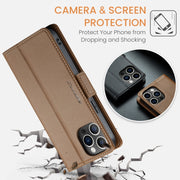 For iPhone 12 Pro Max CaseMe 023 Butterfly Buckle Litchi Texture RFID Anti-theft Leather Phone Case(Brown)