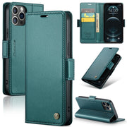 For iPhone 12 Pro Max CaseMe 023 Butterfly Buckle Litchi Texture RFID Anti-theft Leather Phone Case(Pearly Blue)