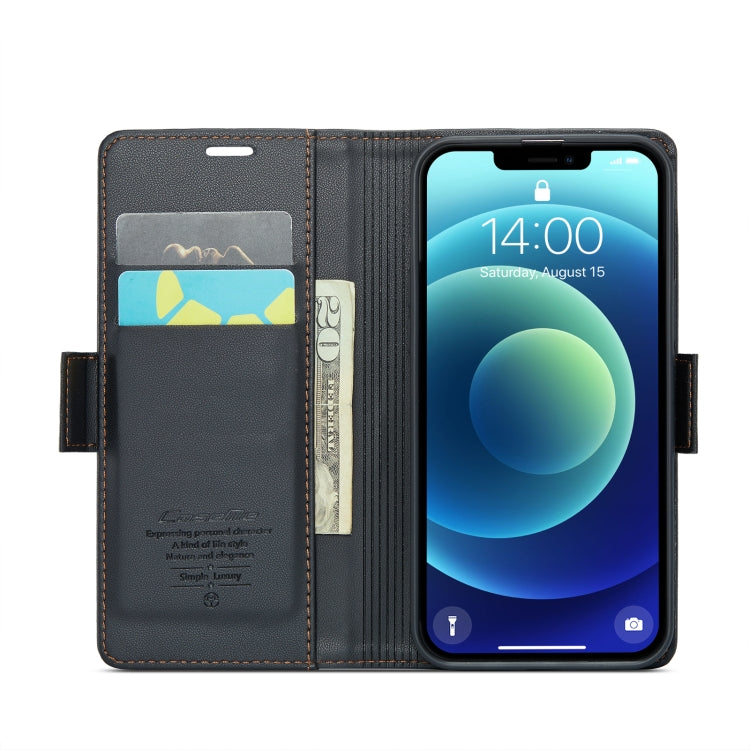 For iPhone 12 mini CaseMe 023 Butterfly Buckle Litchi Texture RFID Anti-theft Leather Phone Case(Black)