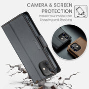 For iPhone 12 mini CaseMe 023 Butterfly Buckle Litchi Texture RFID Anti-theft Leather Phone Case(Black)