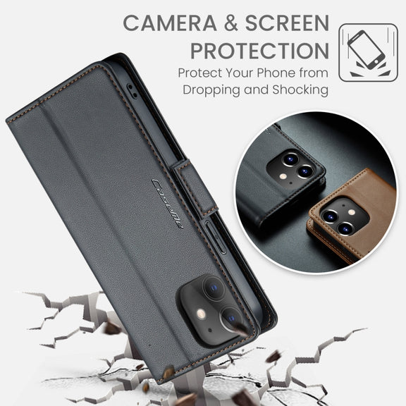 For iPhone 12 mini CaseMe 023 Butterfly Buckle Litchi Texture RFID Anti-theft Leather Phone Case(Black)