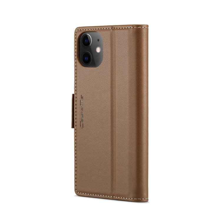 For iPhone 12 mini CaseMe 023 Butterfly Buckle Litchi Texture RFID Anti-theft Leather Phone Case(Brown)