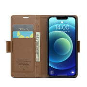 For iPhone 12 mini CaseMe 023 Butterfly Buckle Litchi Texture RFID Anti-theft Leather Phone Case(Brown)