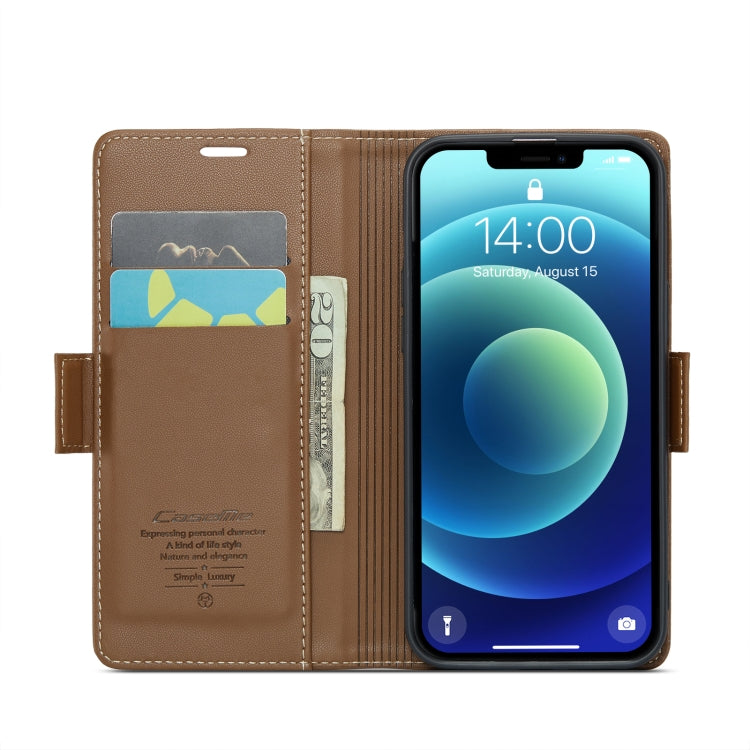 For iPhone 12 mini CaseMe 023 Butterfly Buckle Litchi Texture RFID Anti-theft Leather Phone Case(Brown)