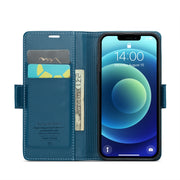 For iPhone 12 mini CaseMe 023 Butterfly Buckle Litchi Texture RFID Anti-theft Leather Phone Case(Blue)