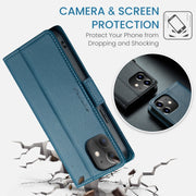 For iPhone 12 mini CaseMe 023 Butterfly Buckle Litchi Texture RFID Anti-theft Leather Phone Case(Blue)
