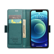 For iPhone 12 mini CaseMe 023 Butterfly Buckle Litchi Texture RFID Anti-theft Leather Phone Case(Pearly Blue)