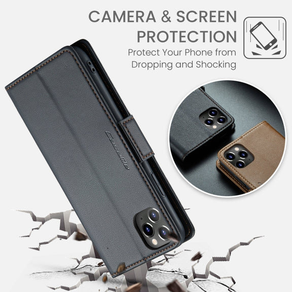For iPhone 11 Pro CaseMe 023 Butterfly Buckle Litchi Texture RFID Anti-theft Leather Phone Case(Black)