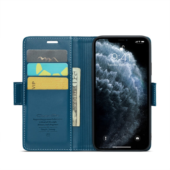 For iPhone 11 Pro CaseMe 023 Butterfly Buckle Litchi Texture RFID Anti-theft Leather Phone Case(Blue)